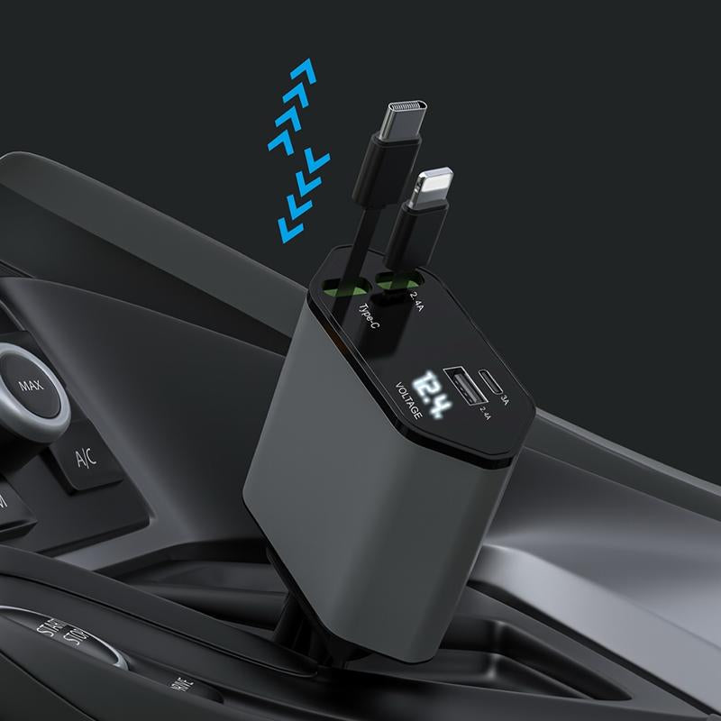 Retractable Car Charger 120W USB-C Fast Charging PD3.0, Iphone Car Charger Adapter, Car Travel Essentials, Compatible with Iphone 16/15/14, Ipad, Samsung, Tesla, Car Gift