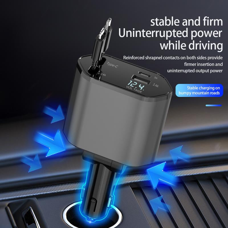 Retractable Car Charger 120W USB-C Fast Charging PD3.0, Iphone Car Charger Adapter, Car Travel Essentials, Compatible with Iphone 16/15/14, Ipad, Samsung, Tesla, Car Gift