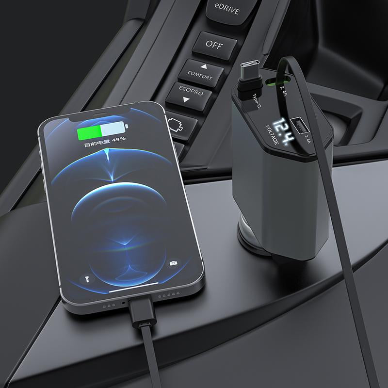 Retractable Car Charger 120W USB-C Fast Charging PD3.0, Iphone Car Charger Adapter, Car Travel Essentials, Compatible with Iphone 16/15/14, Ipad, Samsung, Tesla, Car Gift