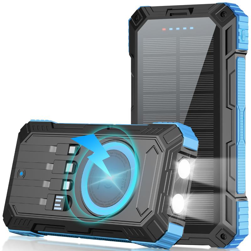 Tainbat Solar Power Bank 49800Mah | 15W Wireless Charging | Built-In 4 Cables | 22.5W PD Fast Charging | Rugged Outdoor Power Bank for All Devices Battery Pack