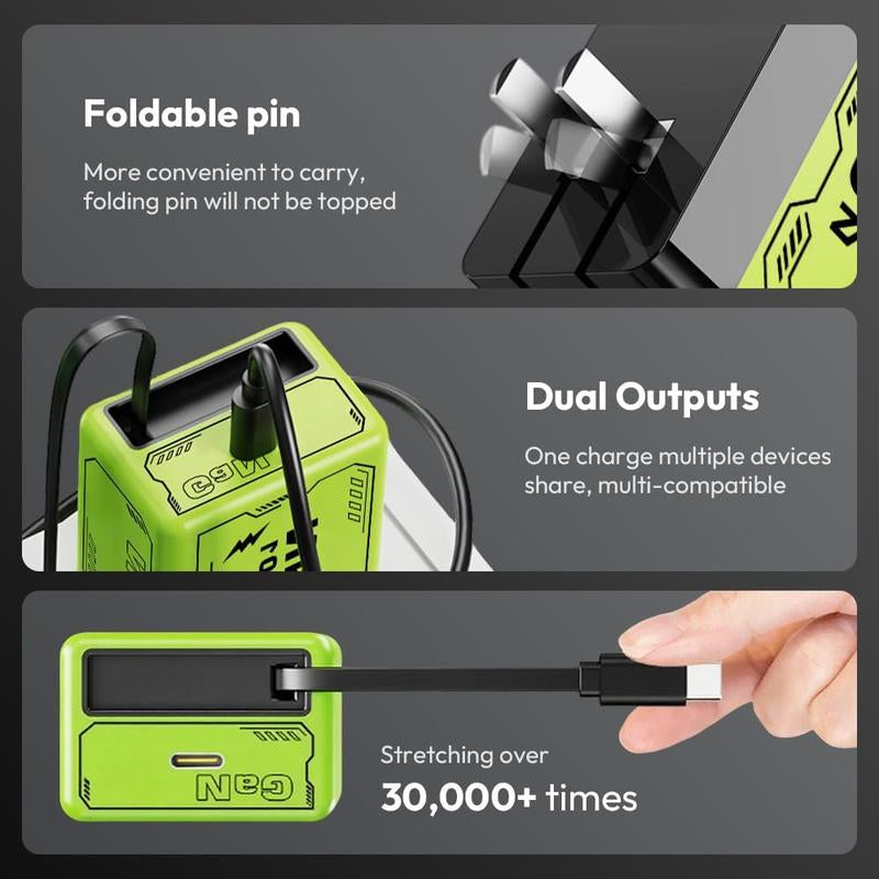 3 In1 GAN 120W Fast Charger,Gan Smart Charger Scalable 120W Max Fast Charging Module,Retractable Phone Charger Wall Plug,Multi-Functional Fast Charger for Mobile Phone and Tablet Computer