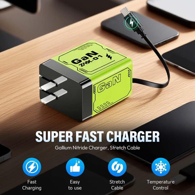 3 In1 GAN 120W Fast Charger,Gan Smart Charger Scalable 120W Max Fast Charging Module,Retractable Phone Charger Wall Plug,Multi-Functional Fast Charger for Mobile Phone and Tablet Computer