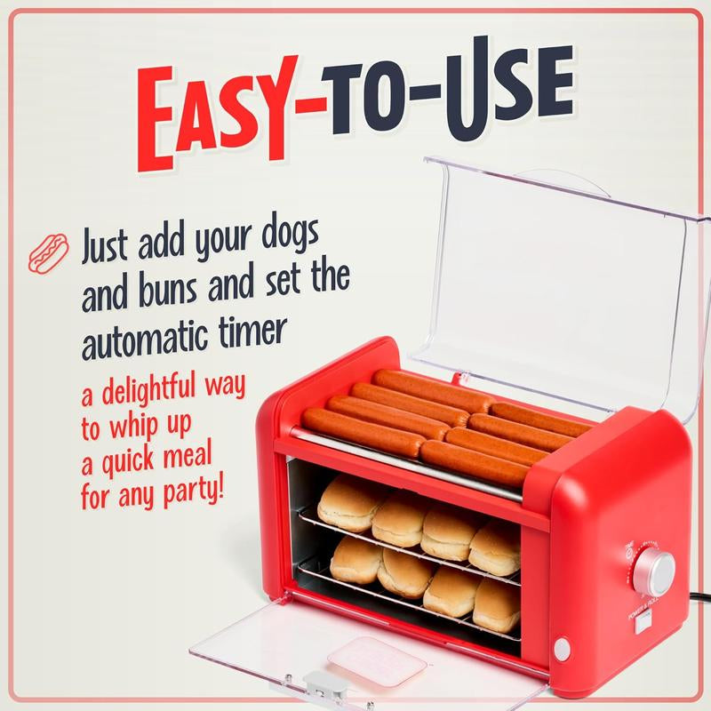 Extra Large 8 Hot Dog Roller & Bun Toaster Oven, Stainless Steel Grill Rollers, Non-Stick Warming Racks, Perfect for Dogs, Veggie Sausages, Brats, Adjustable Timer Cooker Kitchen Appliances