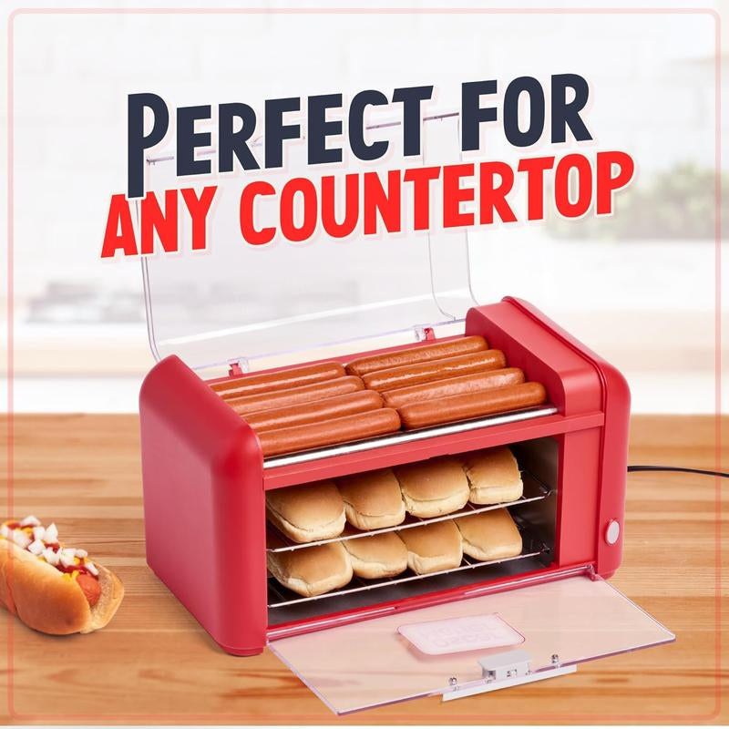 Extra Large 8 Hot Dog Roller & Bun Toaster Oven, Stainless Steel Grill Rollers, Non-Stick Warming Racks, Perfect for Dogs, Veggie Sausages, Brats, Adjustable Timer Cooker Kitchen Appliances