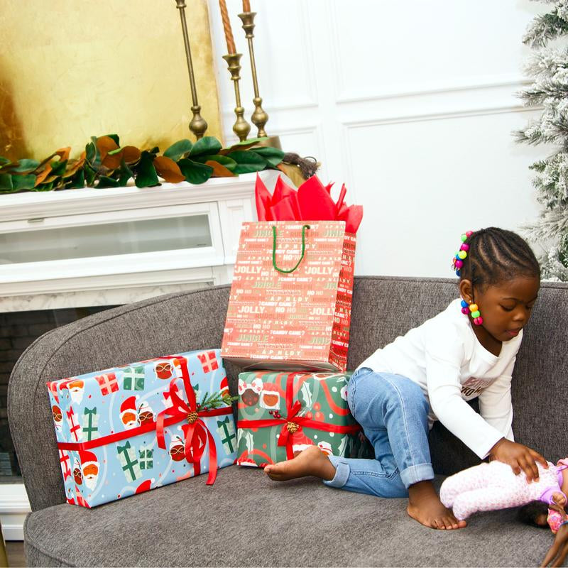 Mr. & Mrs. Claus Black Santa Christmas Wrapping Paper – Eco-Friendly Holiday Wrap