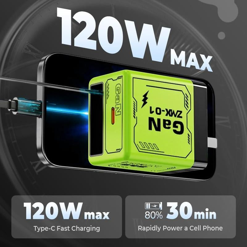 3 In1 GAN 120W Fast Charger,Gan Smart Charger Scalable 120W Max Fast Charging Module,Retractable Phone Charger Wall Plug,Multi-Functional Fast Charger for Mobile Phone and Tablet Computer