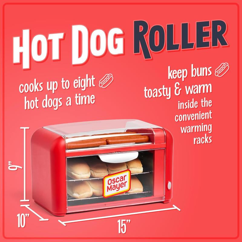 Extra Large 8 Hot Dog Roller & Bun Toaster Oven, Stainless Steel Grill Rollers, Non-Stick Warming Racks, Perfect for Dogs, Veggie Sausages, Brats, Adjustable Timer Cooker Kitchen Appliances