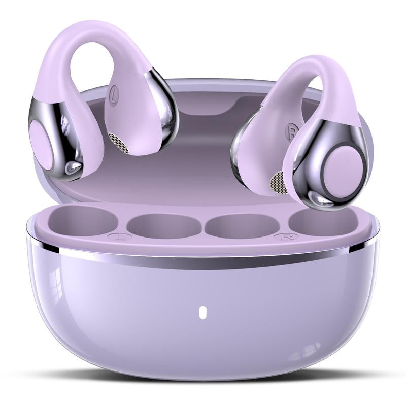 Clip on Earbuds,Open Ear Wireless Headphones Bluetooth 5.4 with Mic,Waterproof,Sports Headset,Comfortable for Small Ears & Glasses Wearers,Black