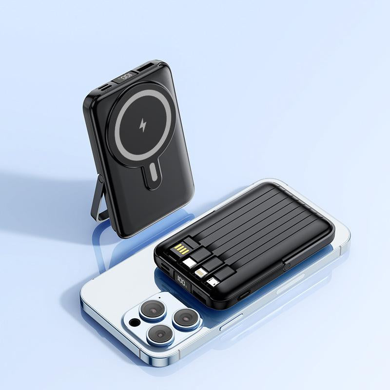 Magnetic Power Bank, 10,000Mah Wireless Portable Charger with 22.5W Max Fast Charging, Built-In USB-C and Lightning Cable, Fast Charging Battery Pack with Phone Stand for Iphone 16/15/14/13/12/Pro/Pro Max