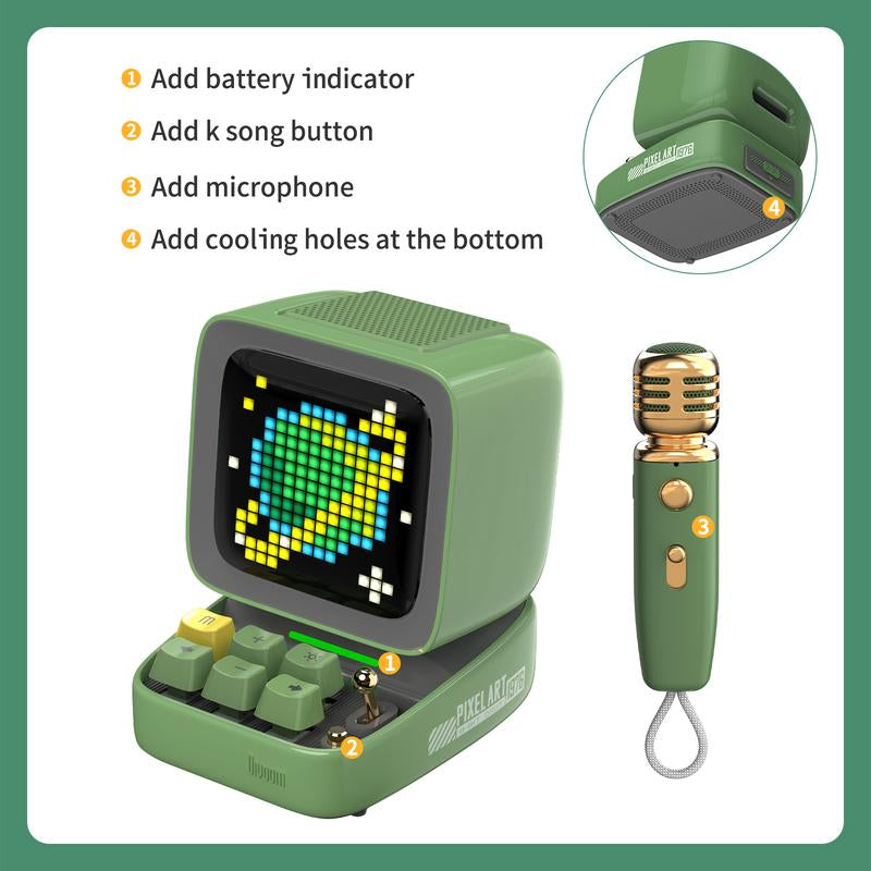 Divoom Ditoo-Mic Mini Karaoke with Microphone Pixel Art Bluetooth Speaker Portable Wireless Microphones & Party Lights for Kids Adults Birthday Gifts for Girls Boys Family Home Party Speker Audio - Smartphone