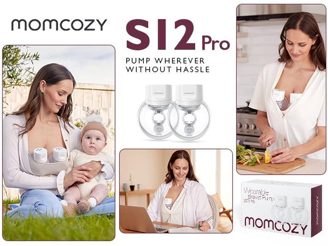 Momcozy Hands-Free Breast Pump S12 Pro, Wearable & Portable Pump with Soft Doublefit Flange, 3 Modes | 9 Levels Double Electric Pump, Smart Display, 24Mm,B