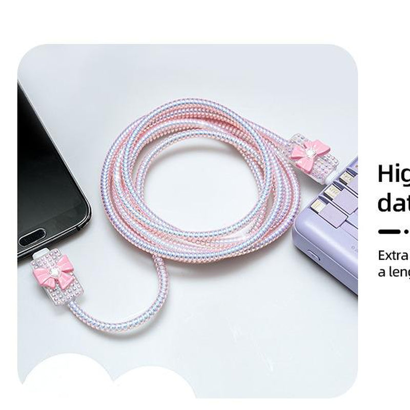 60W Type-C to Type-C Fast Charging Cable, 2M Extra Long Crystal Bowknot Data Line, Fast Charging Mobile Smartphone Charging Cable for Iphone, Samsung, Ipad