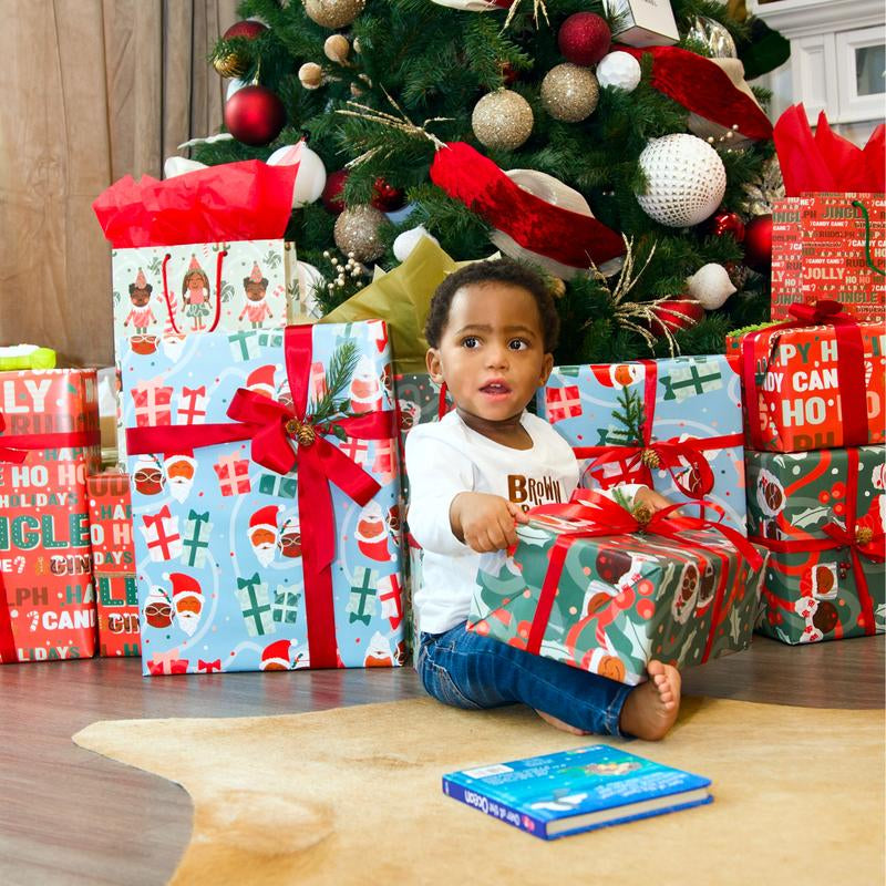 Mr. & Mrs. Claus Black Santa Christmas Wrapping Paper – Eco-Friendly Holiday Wrap