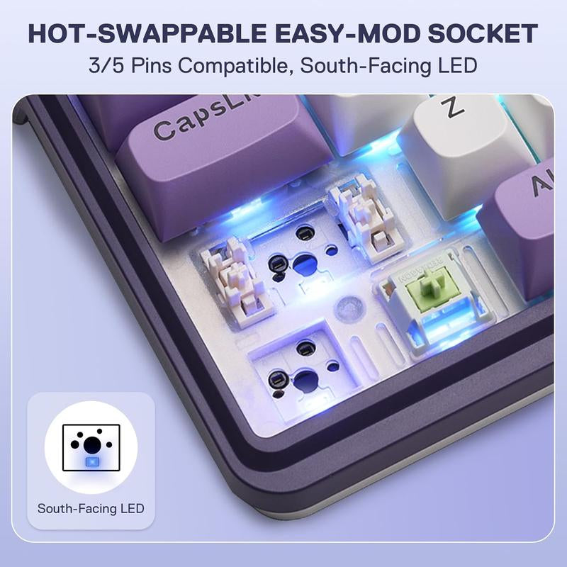 Redragon K745 PRO Wireless Gasket RGB Gaming Keyboard, 108 Keys Mechanical Keyboard W/Extra 4 Hotkeys, Hot-Swap South-Facing LED Socket, 5-Layer Noise Dampening, round PBT Keycaps, Mint Mambo Switch,Charming Purple