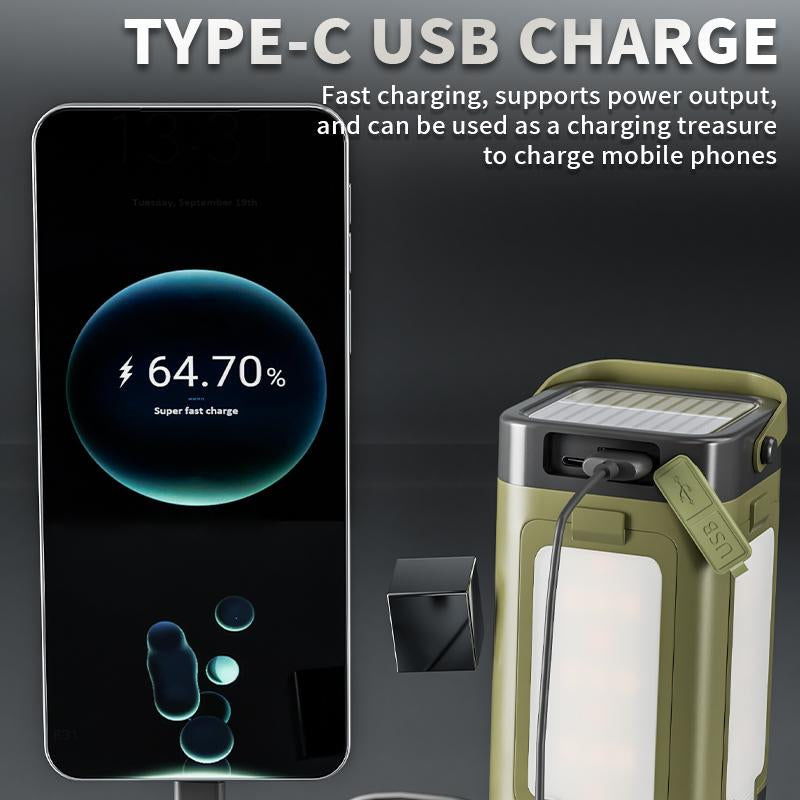 Folding 4-Leaf Solar Camping Light - Leaf Solar Camping Lantern and Flashlight - Portable Camping Light, Usb-C/Sun Rechargeable, 6 Modes, Splash Proof, Outdoor Emergency Light, Hiking, Power Outage