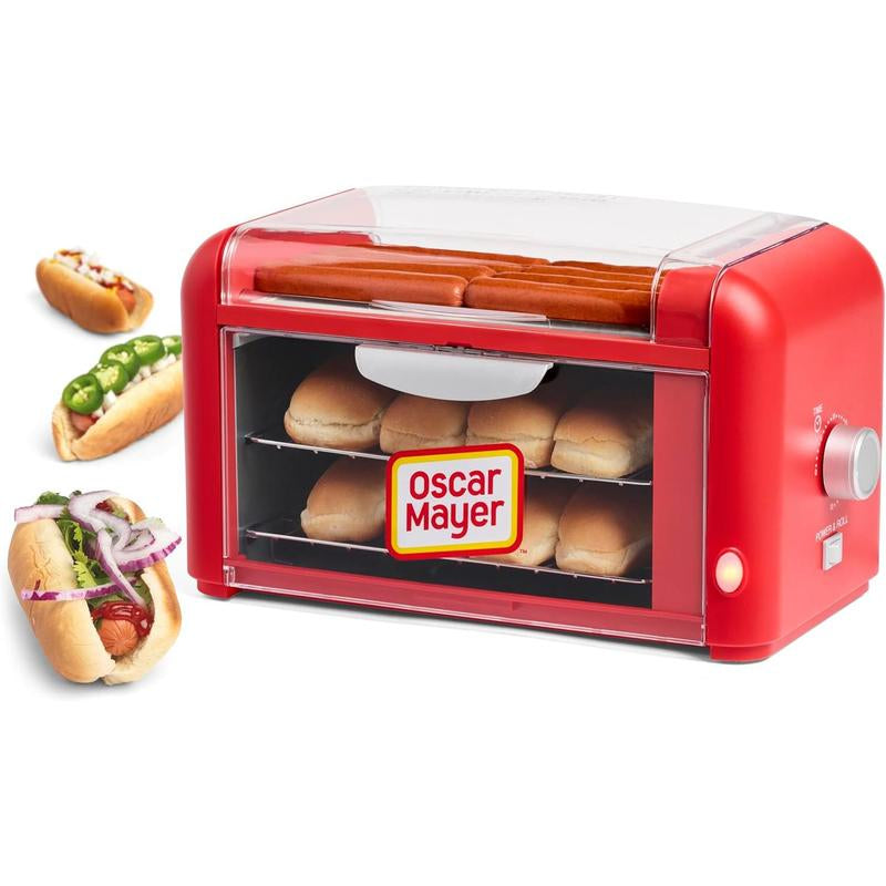 Extra Large 8 Hot Dog Roller & Bun Toaster Oven, Stainless Steel Grill Rollers, Non-Stick Warming Racks, Perfect for Dogs, Veggie Sausages, Brats, Adjustable Timer Cooker Kitchen Appliances