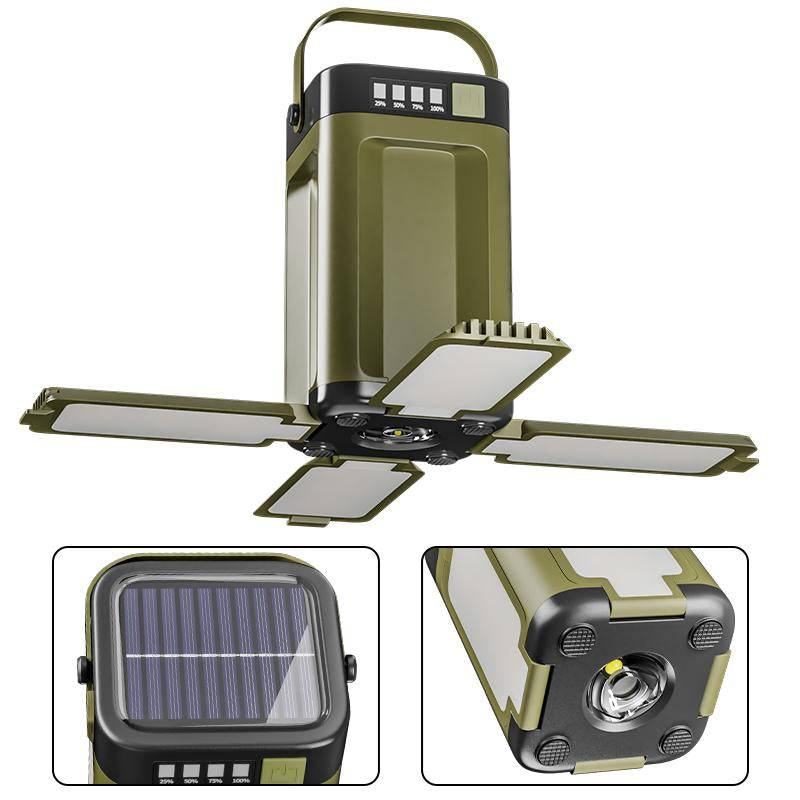 Folding 4-Leaf Solar Camping Light - Leaf Solar Camping Lantern and Flashlight - Portable Camping Light, Usb-C/Sun Rechargeable, 6 Modes, Splash Proof, Outdoor Emergency Light, Hiking, Power Outage