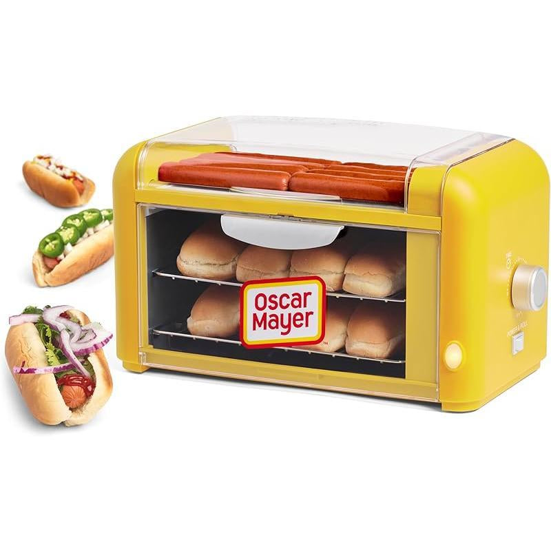 Extra Large 8 Hot Dog Roller & Bun Toaster Oven, Stainless Steel Grill Rollers, Non-Stick Warming Racks, Perfect for Dogs, Veggie Sausages, Brats, Adjustable Timer Cooker Kitchen Appliances