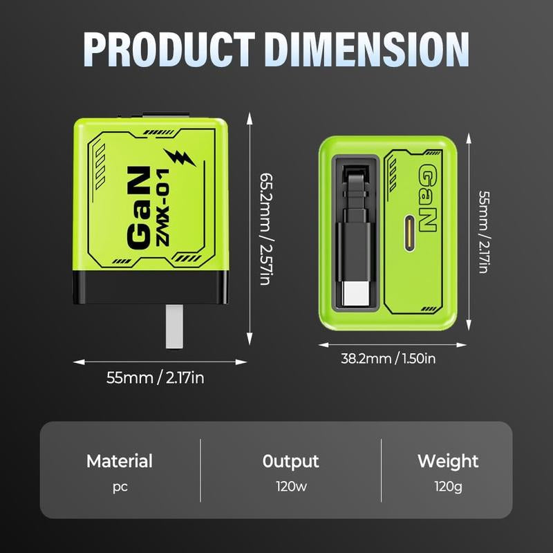 3 In1 GAN 120W Fast Charger,Gan Smart Charger Scalable 120W Max Fast Charging Module,Retractable Phone Charger Wall Plug,Multi-Functional Fast Charger for Mobile Phone and Tablet Computer
