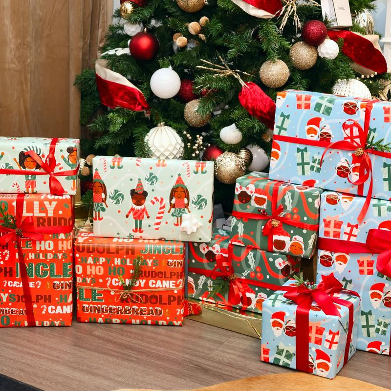 Mr. & Mrs. Claus Black Santa Christmas Wrapping Paper – Eco-Friendly Holiday Wrap