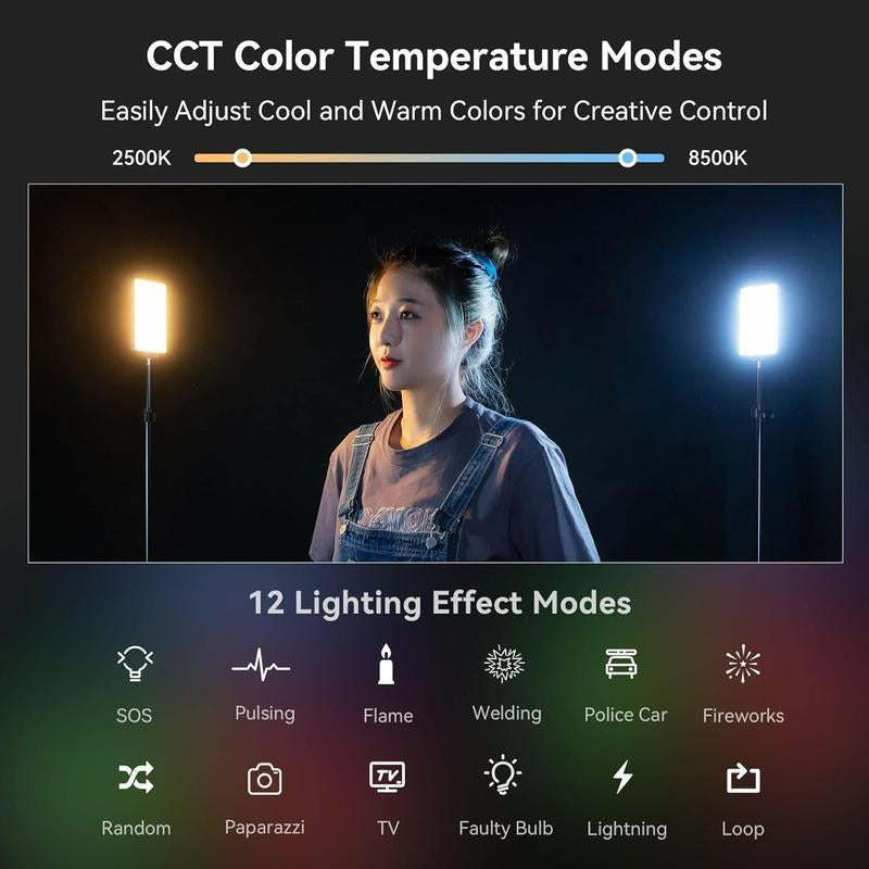 RM120 RGB Video Light, 5000Mah 180 Minutes Portable Camera Light 7W Output Power, LED Video Light Panel, 2500-8500K CRI TLCI 98+ For, Content Creator, Photographer