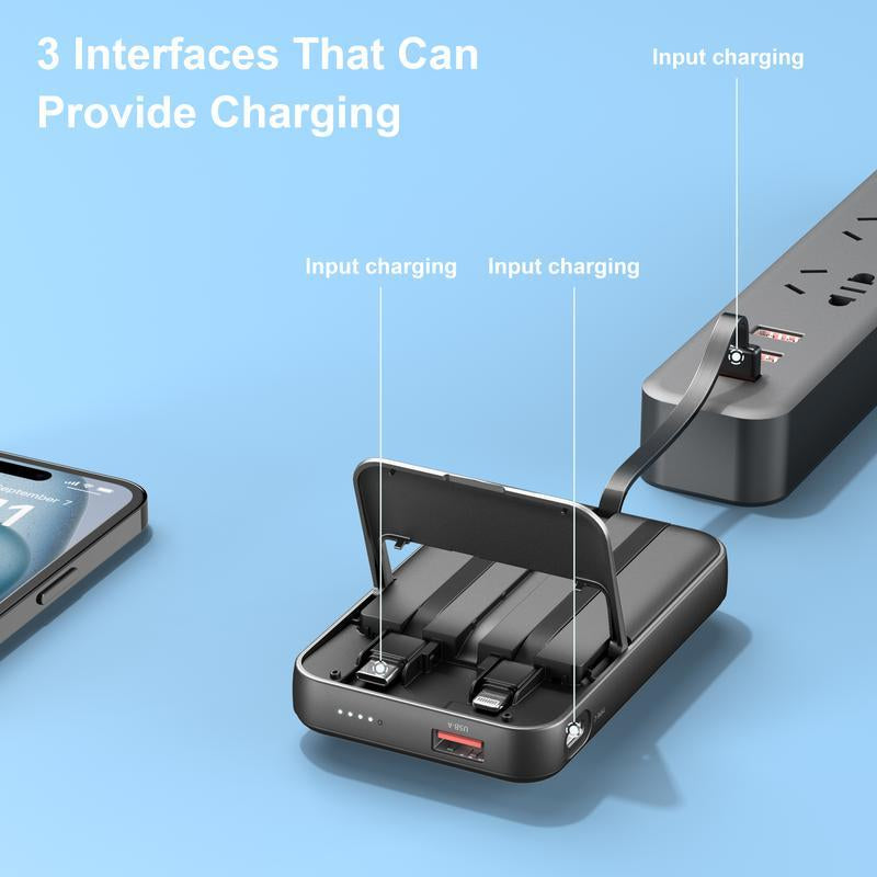 Magnetic Power Bank, 10,000Mah Wireless Portable Charger with 22.5W Max Fast Charging, Built-In USB-C and Lightning Cable, Fast Charging Battery Pack with Phone Stand for Iphone 16/15/14/13/12/Pro/Pro Max