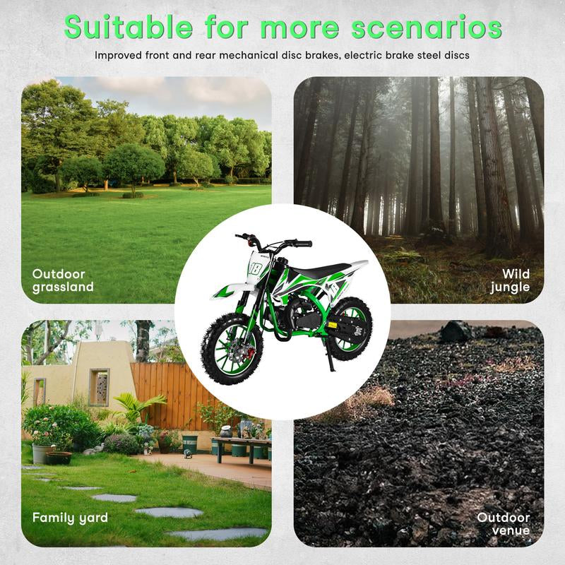 XIOTURI 49CC 2-Stroke Kids Gas Dirt Bike W/ Dual Disc Brakes (Green)