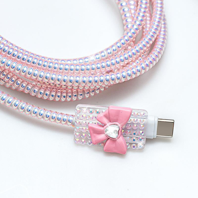 60W Type-C to Type-C Fast Charging Cable, 2M Extra Long Crystal Bowknot Data Line, Fast Charging Mobile Smartphone Charging Cable for Iphone, Samsung, Ipad