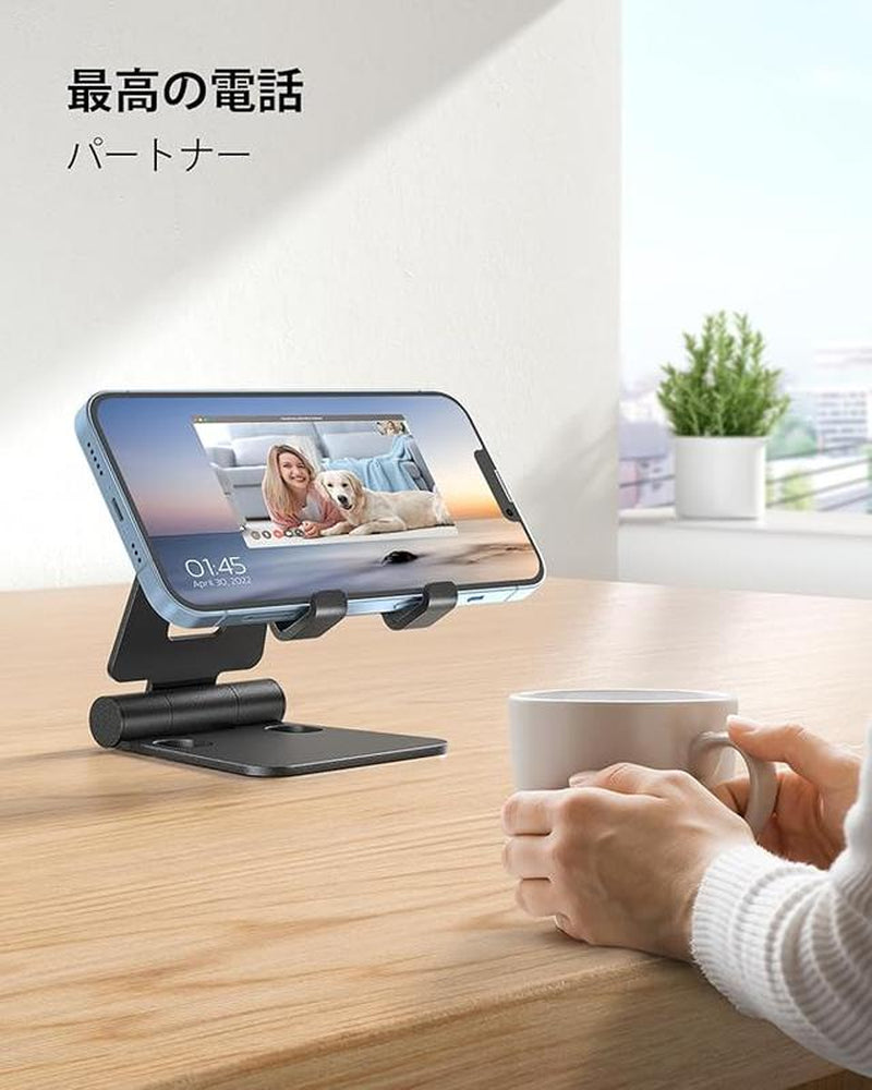 Dual Folding Cell Phone Stand, Fully Adjustable Foldable Desktop Phone Holder Cradle Dock Compatible with Phone 16 15 14 13 12 11 Pro Xs Xs Max Xr X 8 Compact Smartphone Cellphone Mount