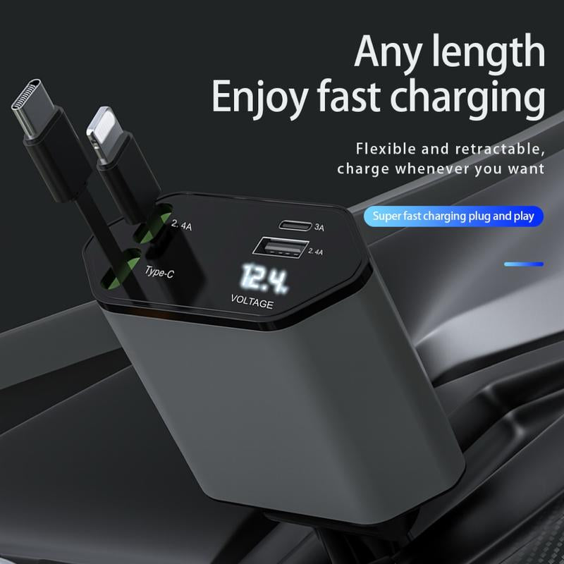 Retractable Car Charger 120W USB-C Fast Charging PD3.0, Iphone Car Charger Adapter, Car Travel Essentials, Compatible with Iphone 16/15/14, Ipad, Samsung, Tesla, Car Gift