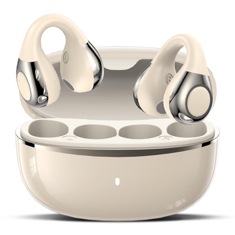 Clip on Earbuds,Open Ear Wireless Headphones Bluetooth 5.4 with Mic,Waterproof,Sports Headset,Comfortable for Small Ears & Glasses Wearers,Black