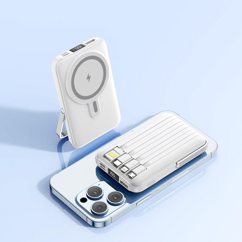 Magnetic Power Bank, 10,000Mah Wireless Portable Charger with 22.5W Max Fast Charging, Built-In USB-C and Lightning Cable, Fast Charging Battery Pack with Phone Stand for Iphone 16/15/14/13/12/Pro/Pro Max