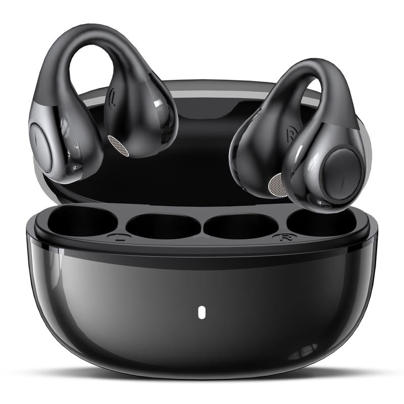 Clip on Earbuds,Open Ear Wireless Headphones Bluetooth 5.4 with Mic,Waterproof,Sports Headset,Comfortable for Small Ears & Glasses Wearers,Black