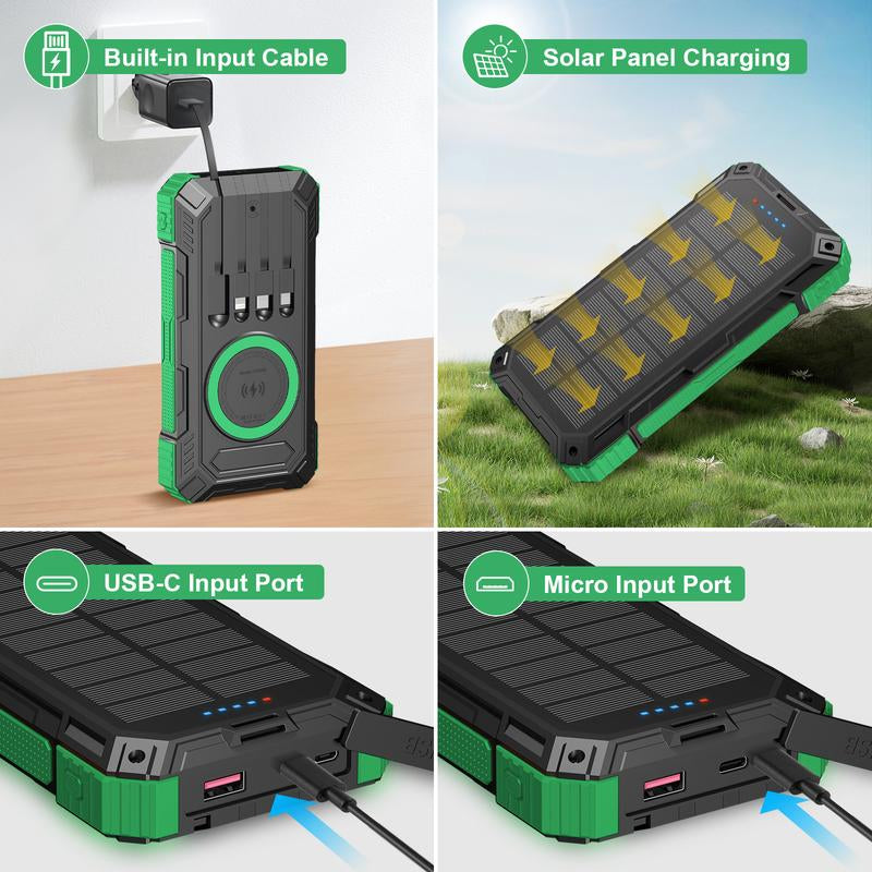 Tainbat Solar Power Bank 49800Mah | 15W Wireless Charging | Built-In 4 Cables | 22.5W PD Fast Charging | Rugged Outdoor Power Bank for All Devices Battery Pack