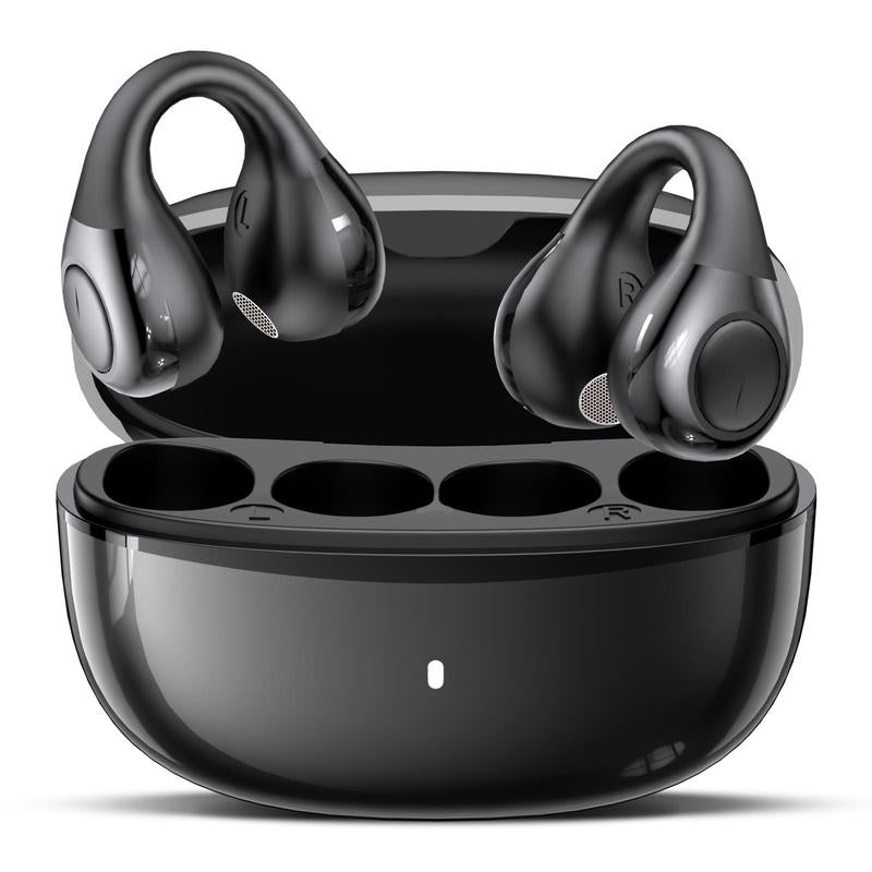 Clip on Earbuds,Open Ear Wireless Headphones Bluetooth 5.4 with Mic,Waterproof,Sports Headset,Comfortable for Small Ears & Glasses Wearers,Black