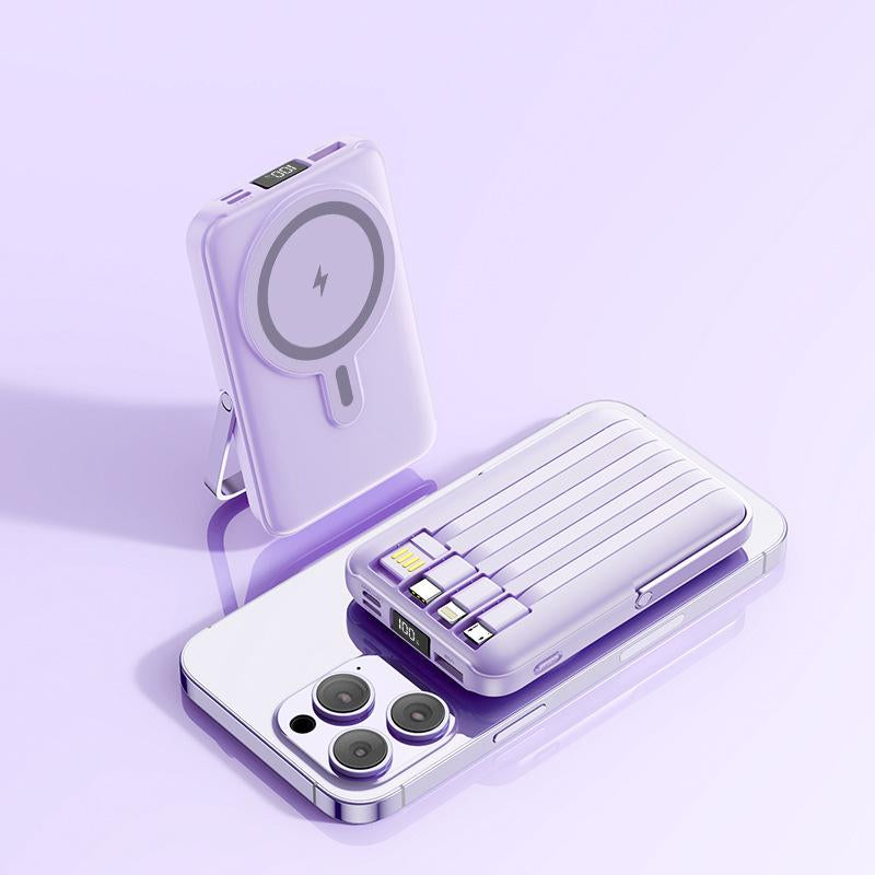 Magnetic Power Bank, 10,000Mah Wireless Portable Charger with 22.5W Max Fast Charging, Built-In USB-C and Lightning Cable, Fast Charging Battery Pack with Phone Stand for Iphone 16/15/14/13/12/Pro/Pro Max