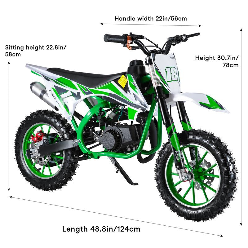 XIOTURI 49CC 2-Stroke Kids Gas Dirt Bike W/ Dual Disc Brakes (Green)