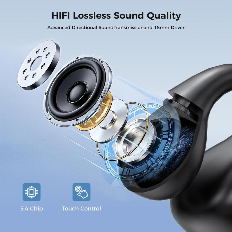 Clip on Earbuds,Open Ear Wireless Headphones Bluetooth 5.4 with Mic,Waterproof,Sports Headset,Comfortable for Small Ears & Glasses Wearers,Black